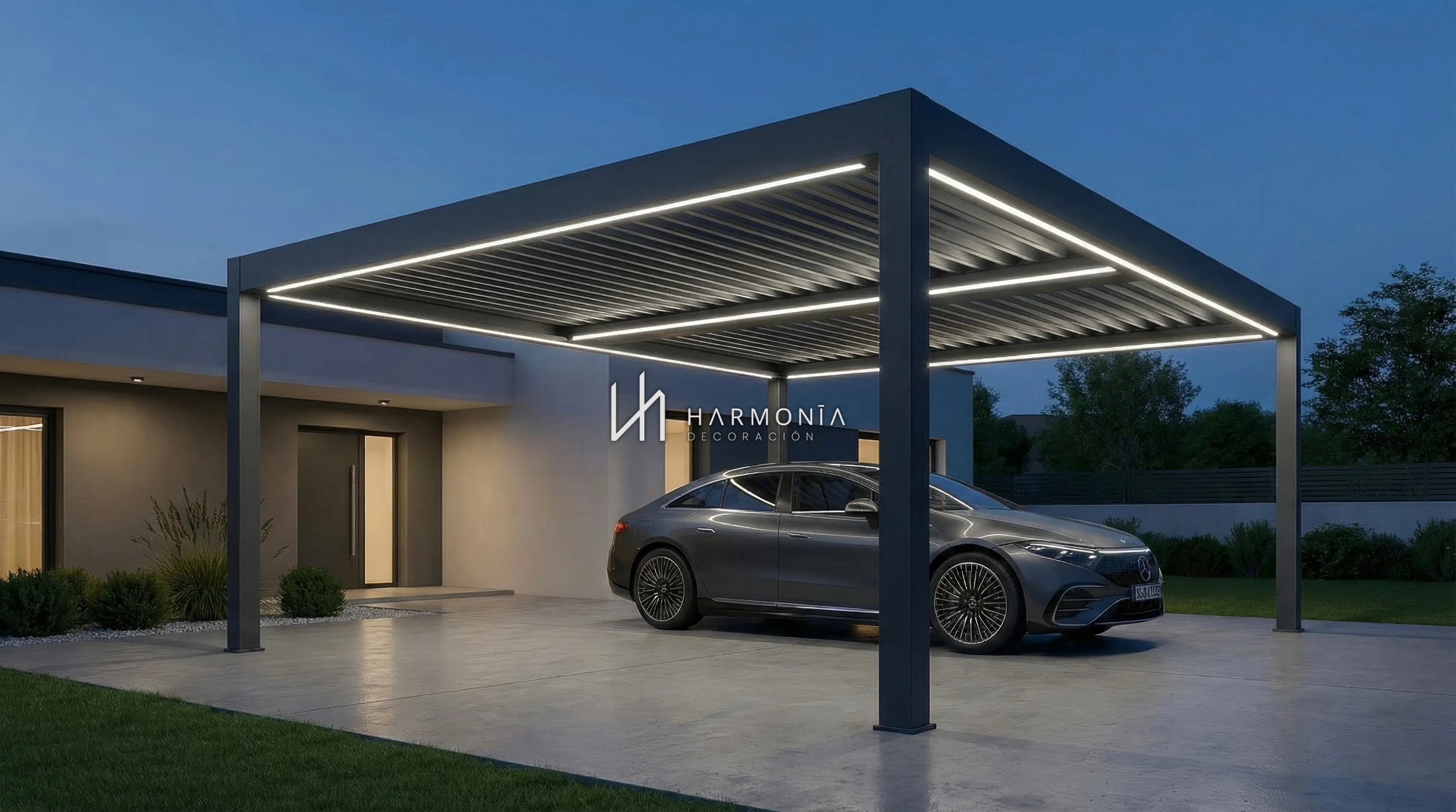 Exterior premium con pérgola y sombra todo el año